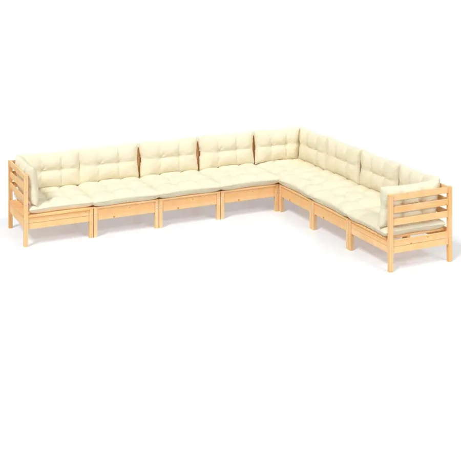 Salon de jardin 8 pcs avec coussins crème Bois de pin massif - 2