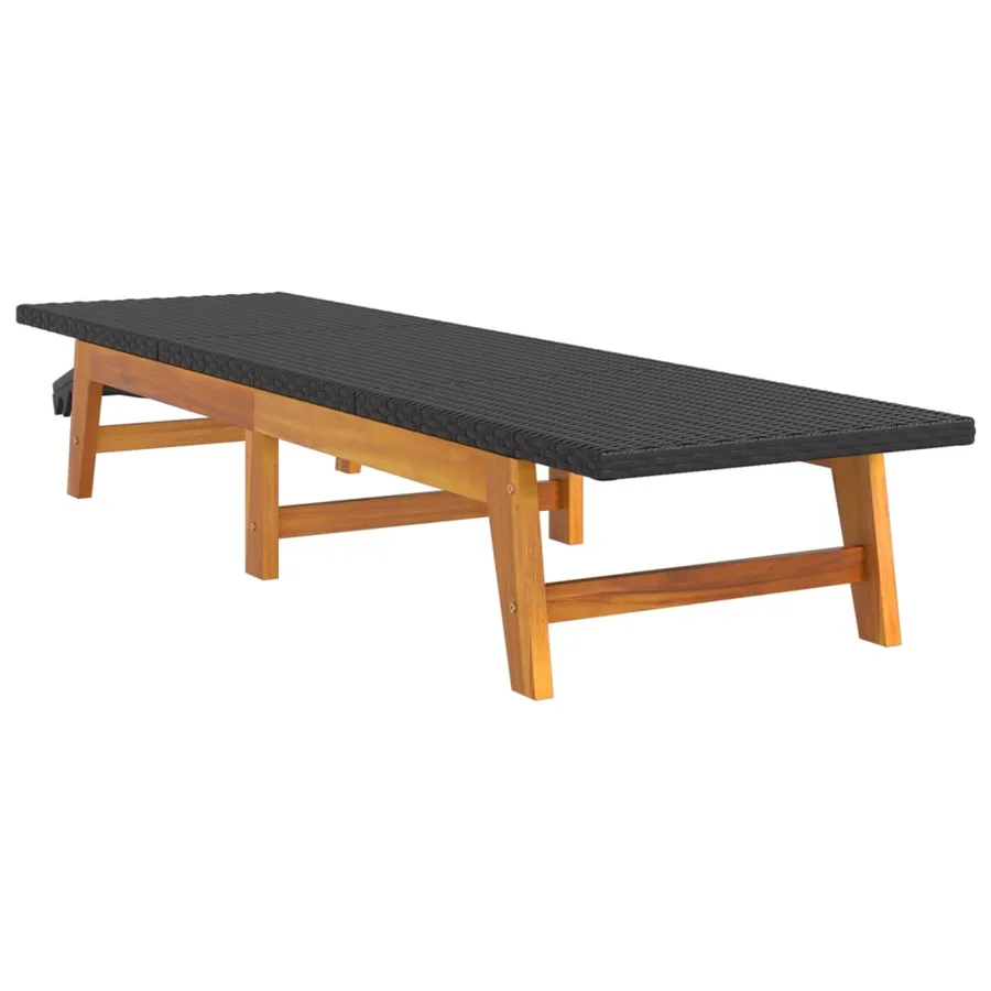 Chaises longues lot de 2 noir/marron résine tressée/bois acacia - 4