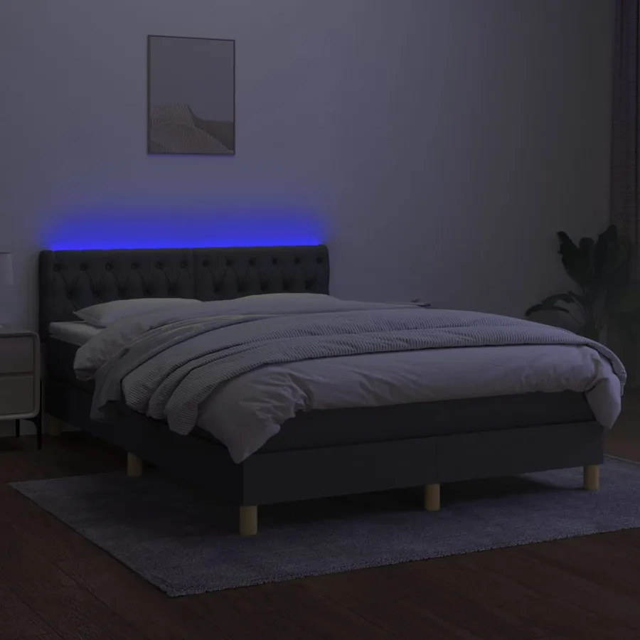 Sommier à lattes de lit et matelas et LED Gris foncé 140x200 cm - 4