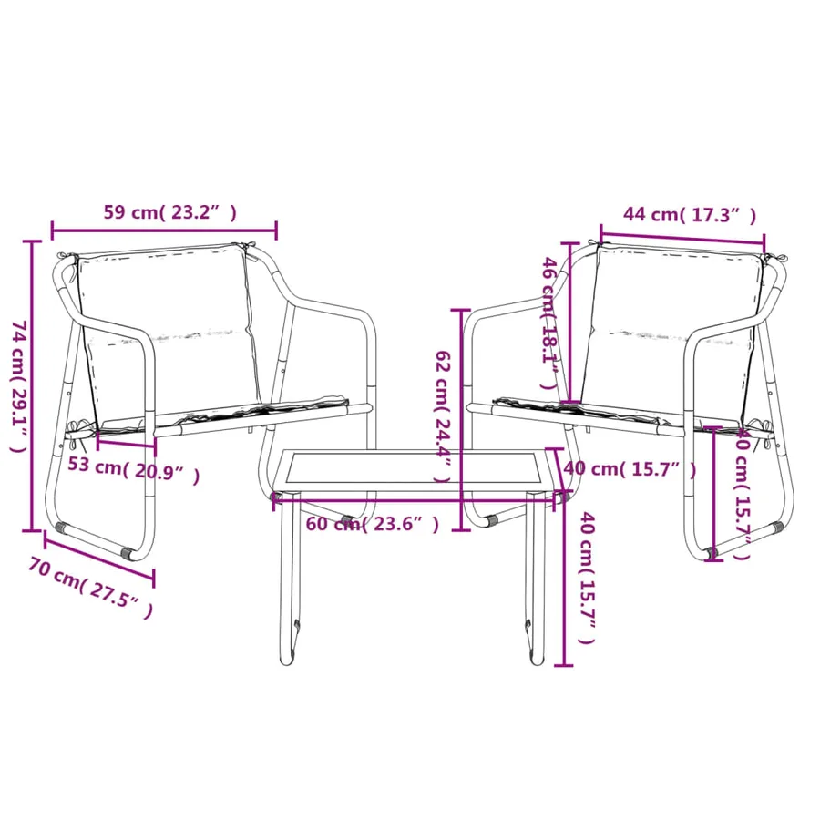 Salon de jardin avec coussins 3 pcs anthracite acier - 13