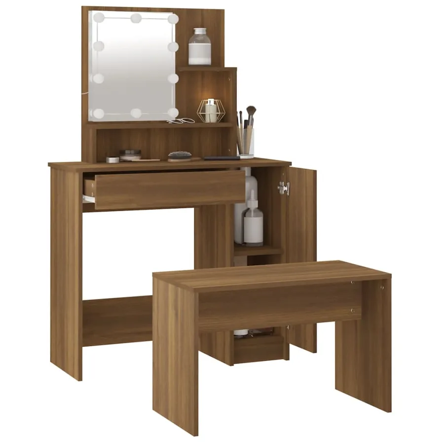 Ensemble de coiffeuse avec LED Chêne marron Bois d'ingénierie - 13