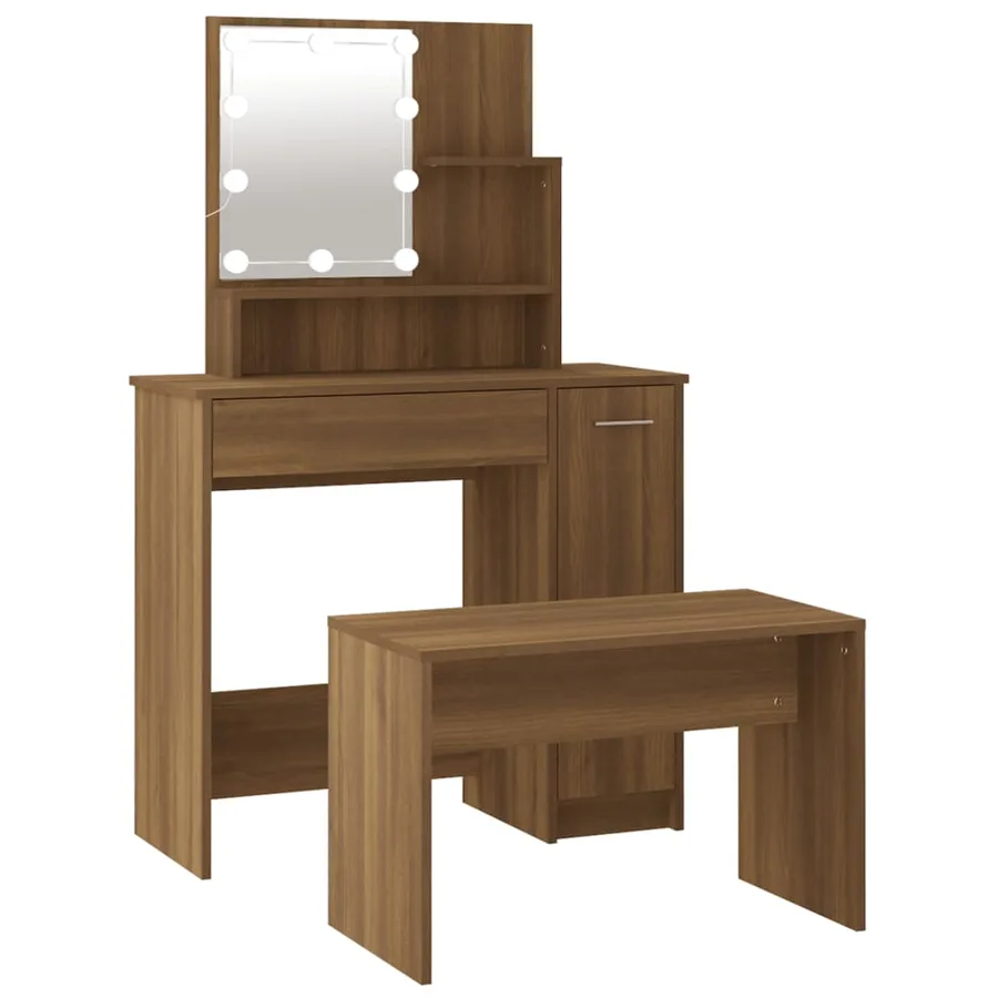 Ensemble de coiffeuse avec LED Chêne marron Bois d'ingénierie - 2