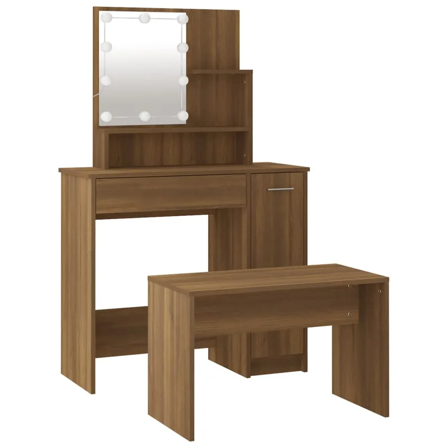 Ensemble de coiffeuse avec LED Chêne marron Bois d'ingénierie - 5