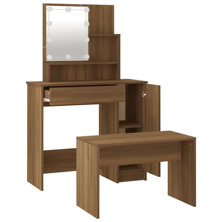 Ensemble de coiffeuse avec LED Chêne marron Bois d'ingénierie - 6