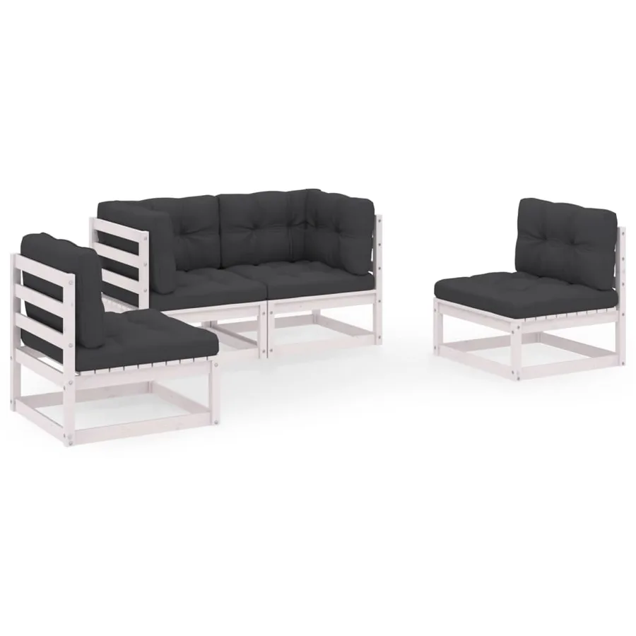 Salon de jardin 4 pcs avec coussins Bois de pin massif - 2