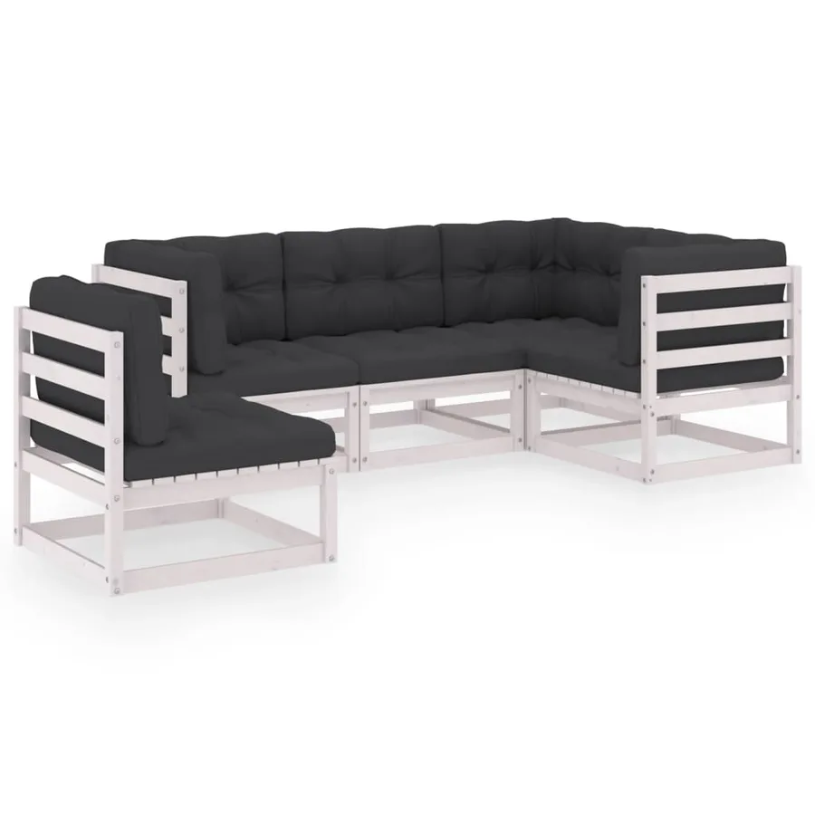 Salon de jardin 5 pcs avec coussins Bois de pin massif - 2