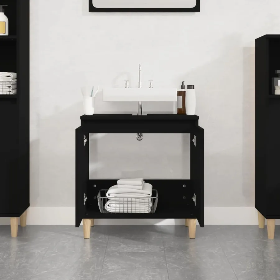 Meuble d'évier noir 58x33x60 cm bois d'ingénierie - 3