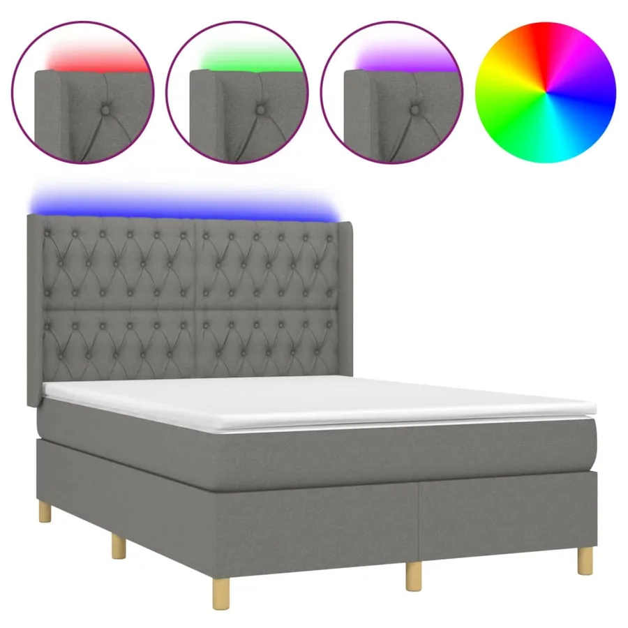 Sommier à lattes de lit matelas LED Gris foncé 140x200 cm Tissu - 2