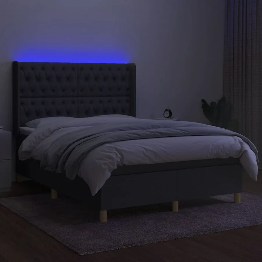 Sommier à lattes de lit matelas LED Gris foncé 140x200 cm Tissu - 3