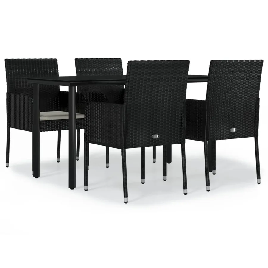Ensemble à manger de jardin coussins 5pcs Noir Résine tressée - 2