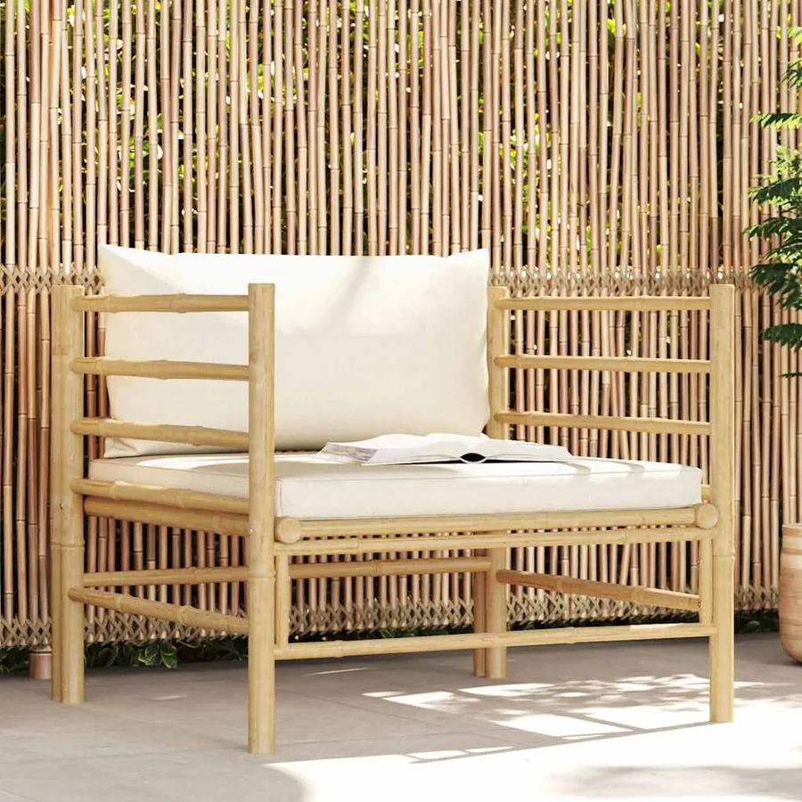 Canapé de jardin avec coussins blanc crème Bambou