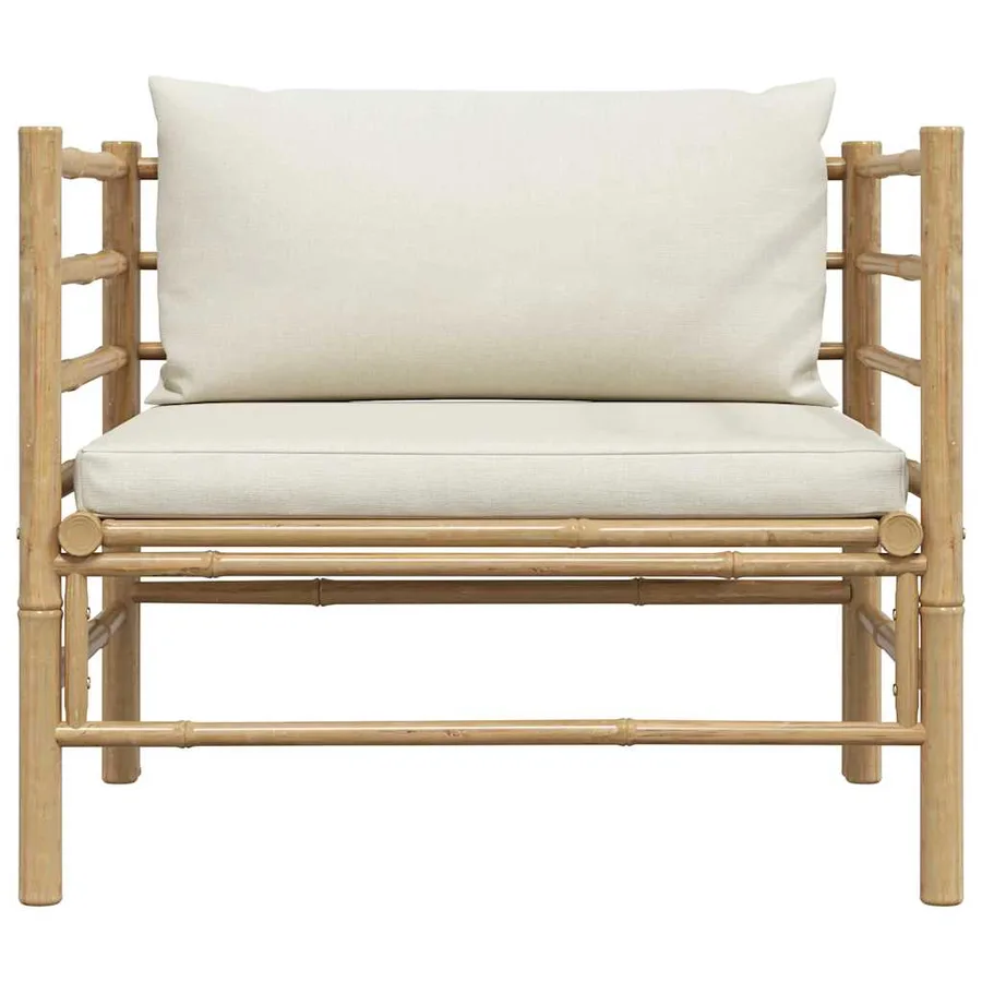 Canapé de jardin avec coussins blanc crème Bambou - 3