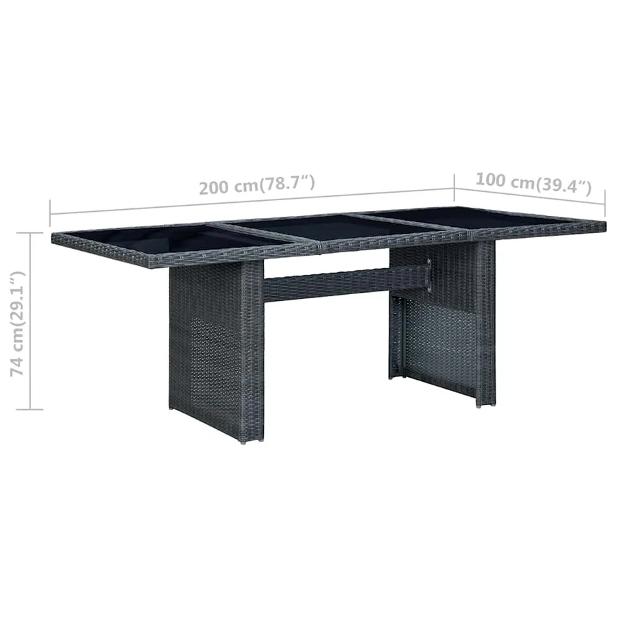 Table de jardin Gris foncé Résine tressée et verre trempé - 5