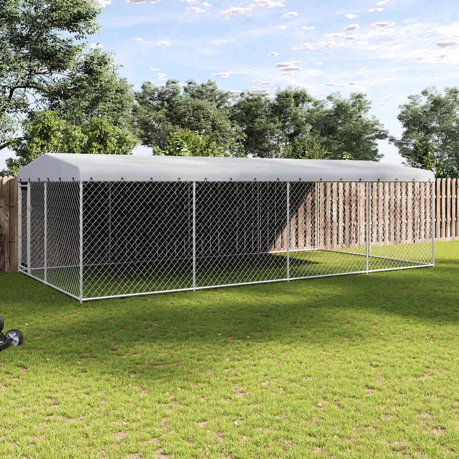 Chenil extérieur avec toit pour chiens 7,6x3,8x2,3 m
