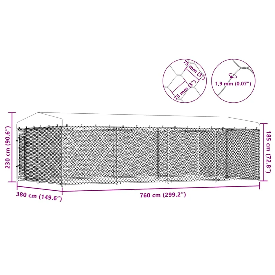 Chenil extérieur avec toit pour chiens 7,6x3,8x2,3 m - 8