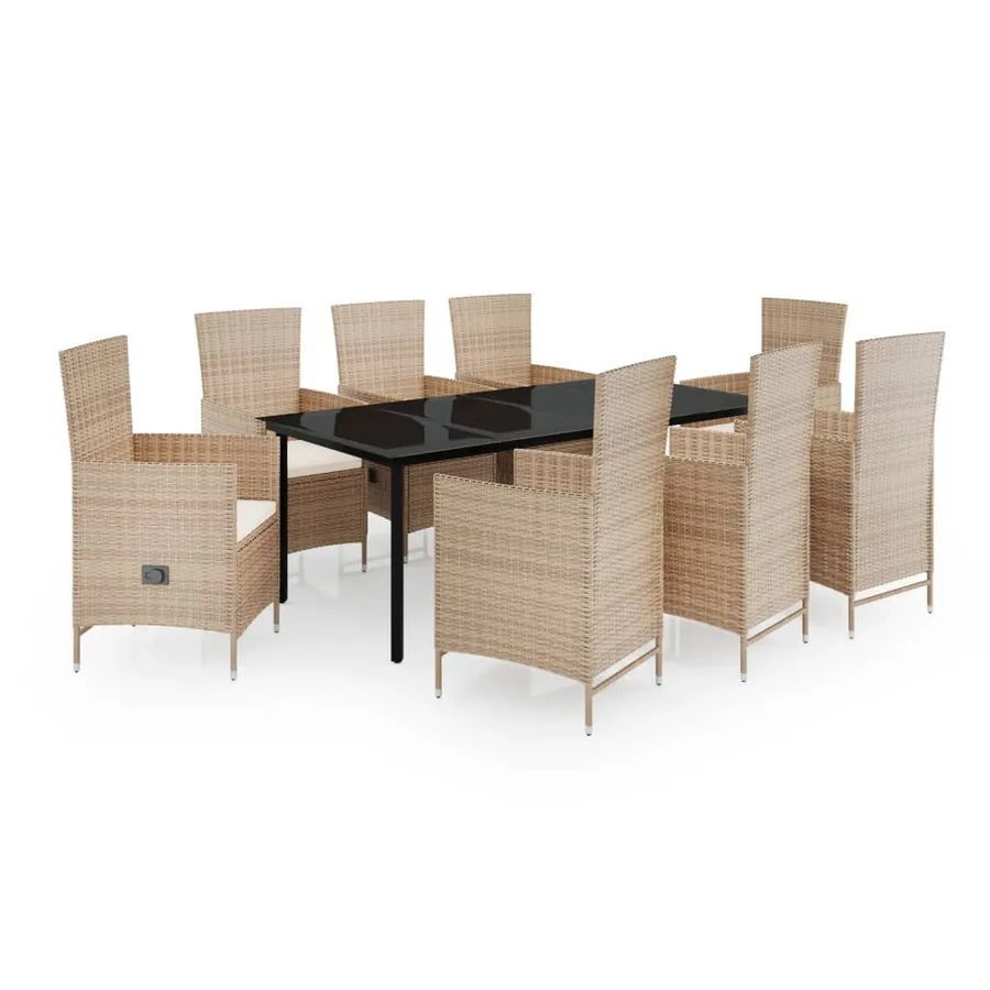 Ensemble à manger de jardin avec coussins 9 pcs Beige - 2