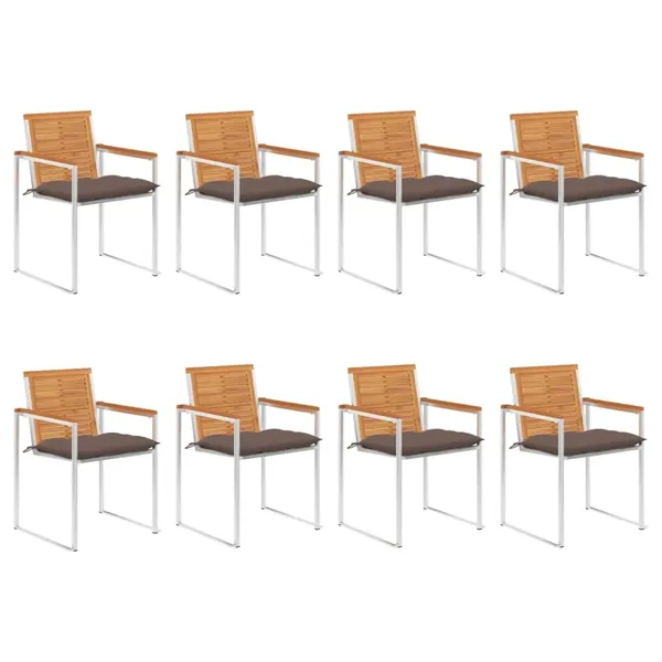 Chaises de jardin lot de 8 avec coussins Bois d'acacia solide