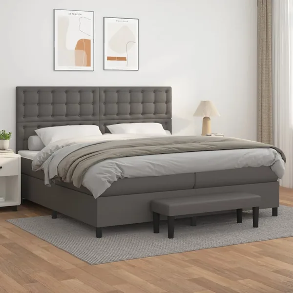 Sommier à lattes de lit avec matelas Gris 200x200 cm Similicuir