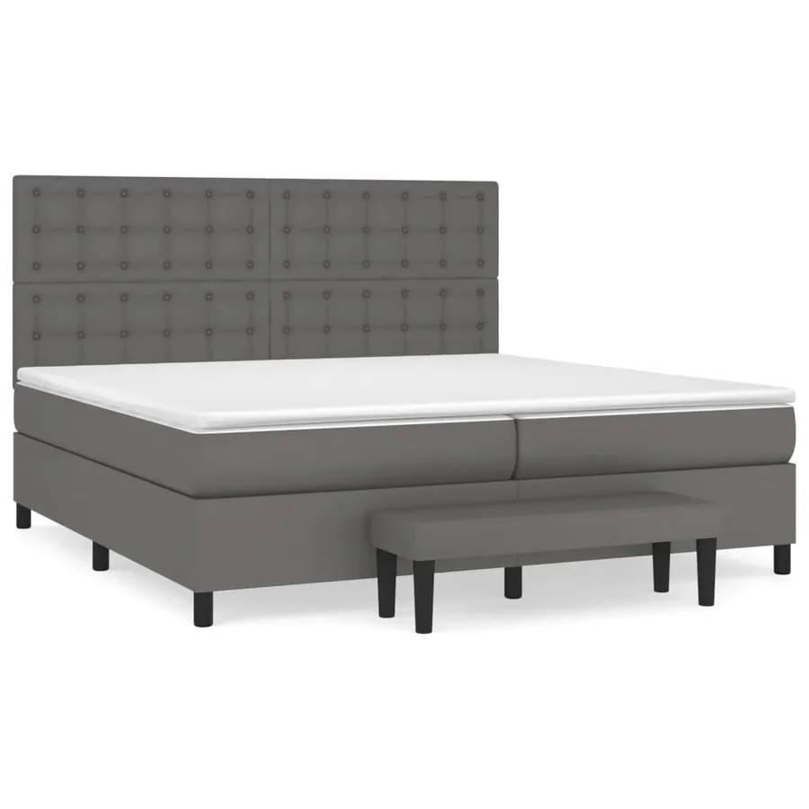 Sommier à lattes de lit avec matelas Gris 200x200 cm Similicuir - 2