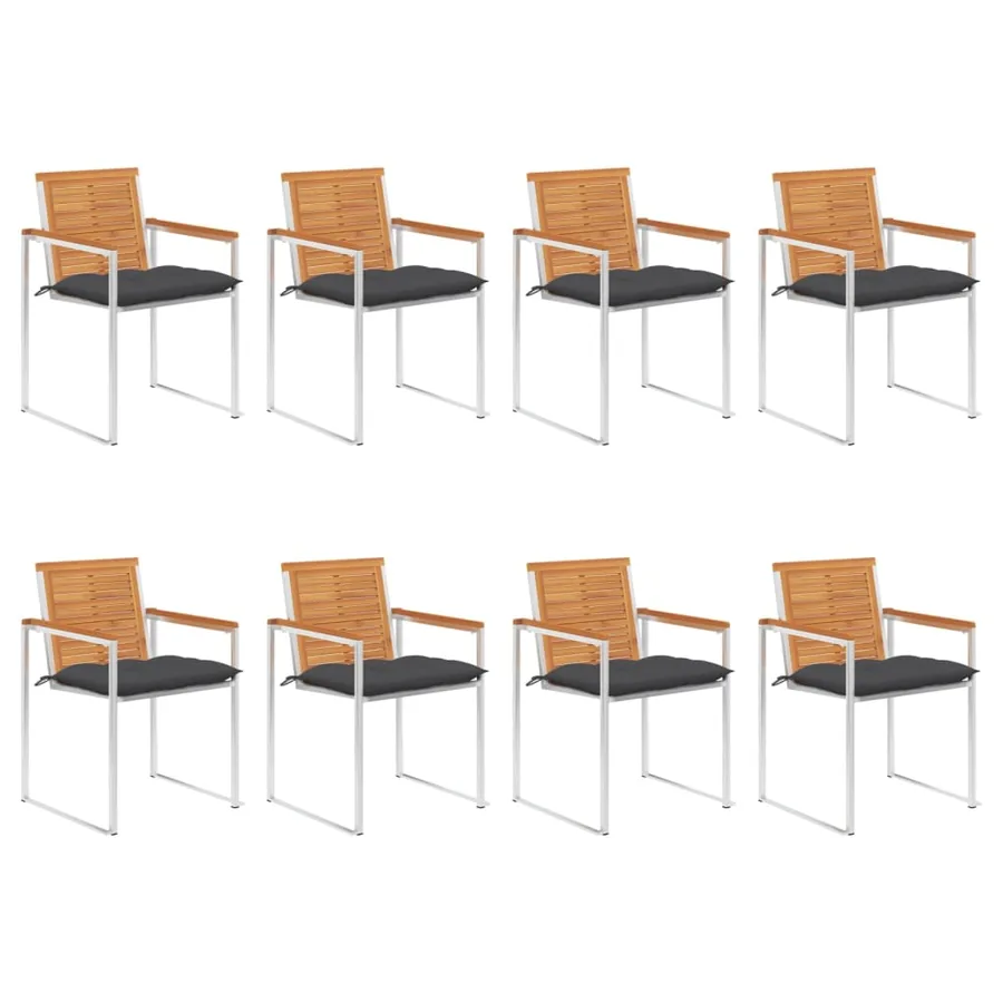 Chaises de jardin lot de 8 avec coussins Bois d'acacia solide