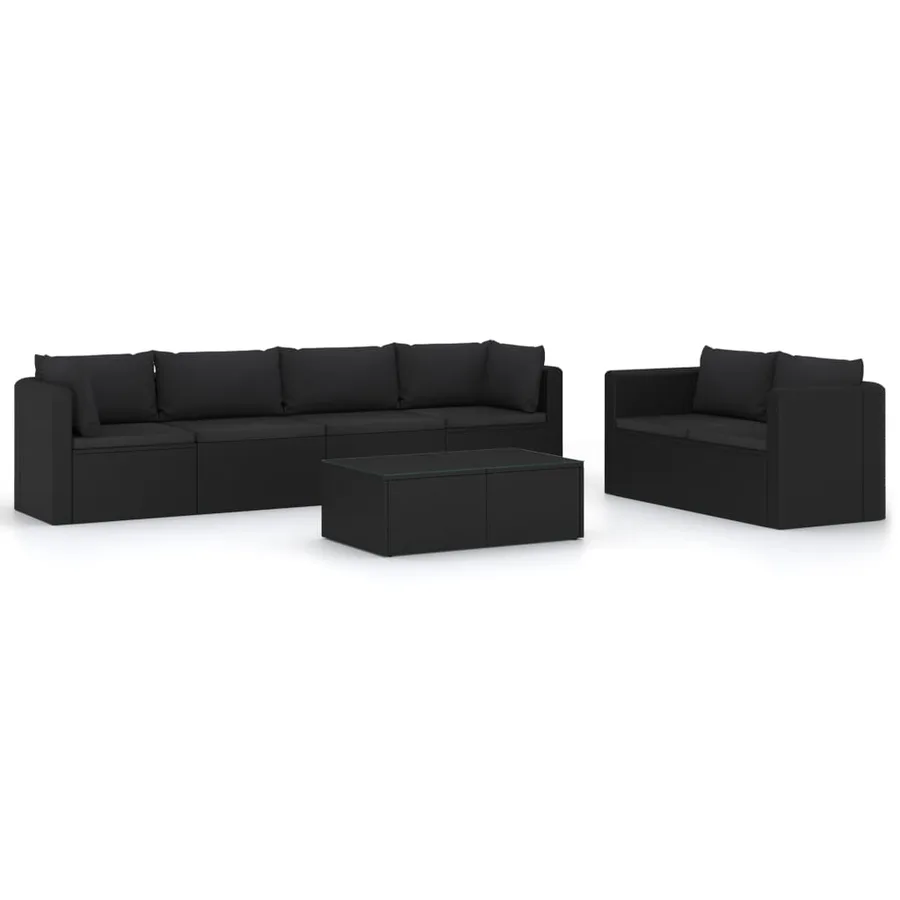 Salon de jardin 7 pcs avec coussins Résine tressée Noir - 2