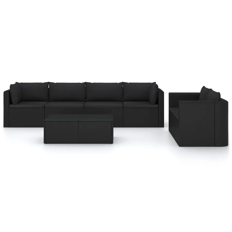 Salon de jardin 7 pcs avec coussins Résine tressée Noir - 3