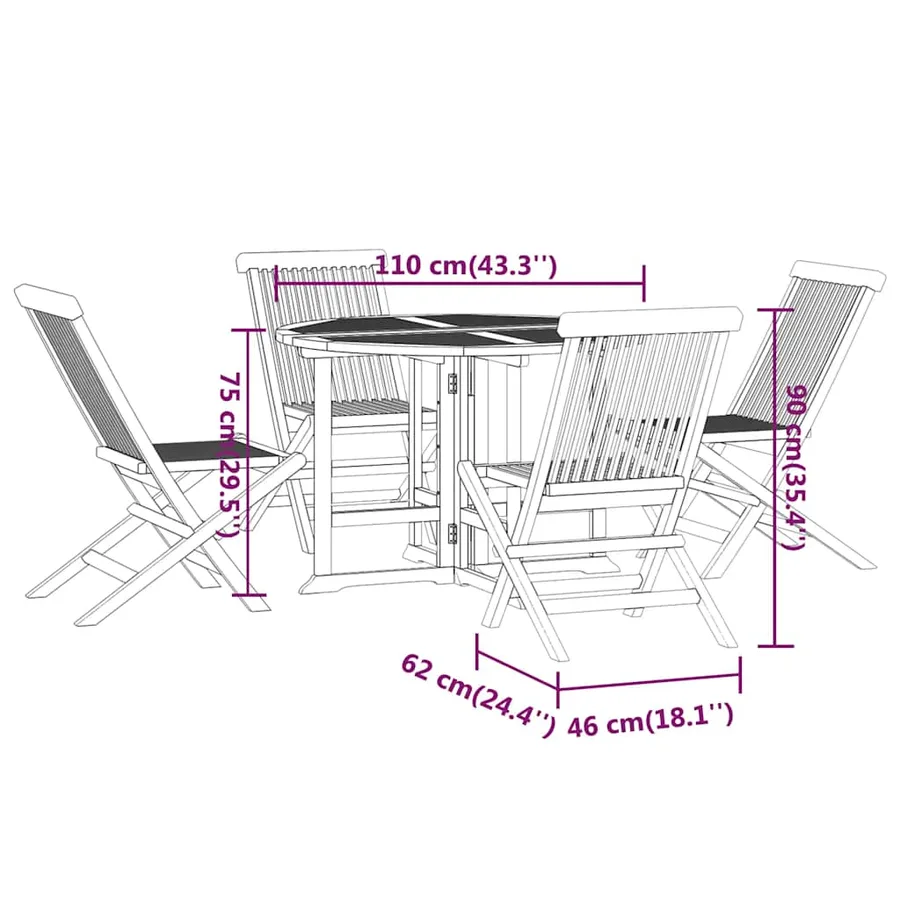Mobilier à dîner d'extérieur pliable 5 pcs Bois solide de teck - 11