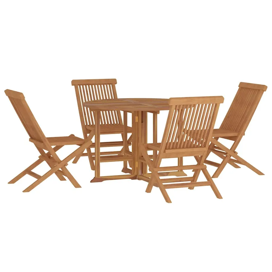 Mobilier à dîner d'extérieur pliable 5 pcs Bois solide de teck - 2