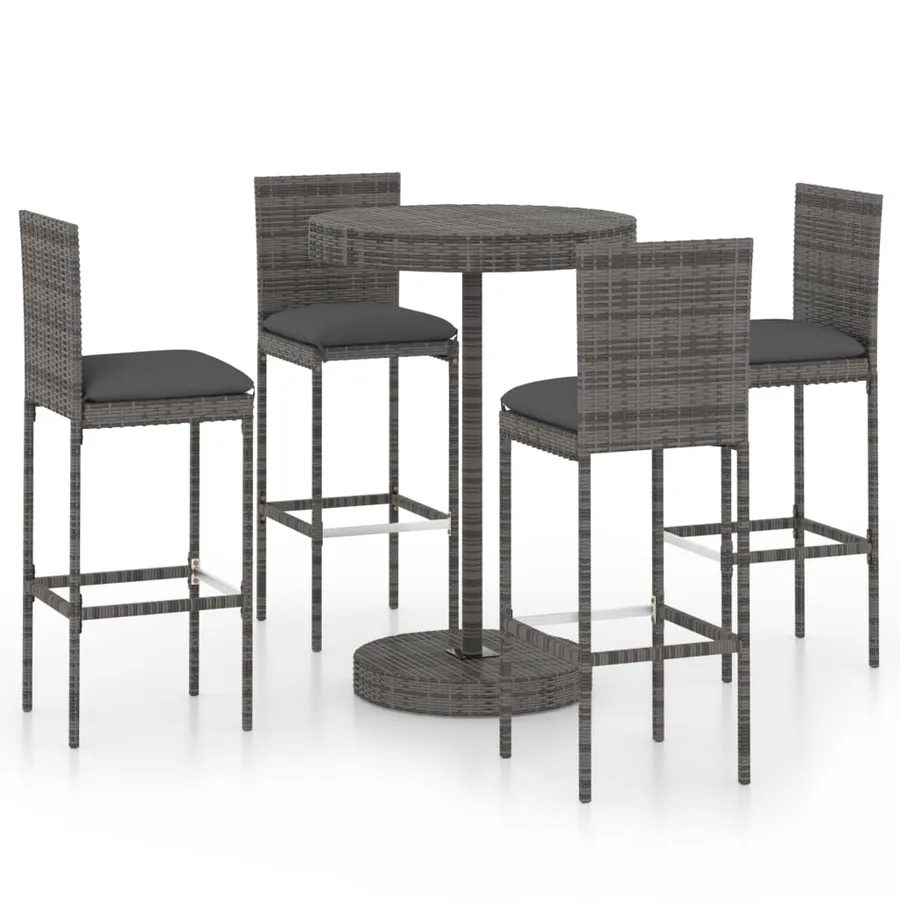 Ensemble de bar de jardin 5 pcs et coussins Résine tressée Gris - 2