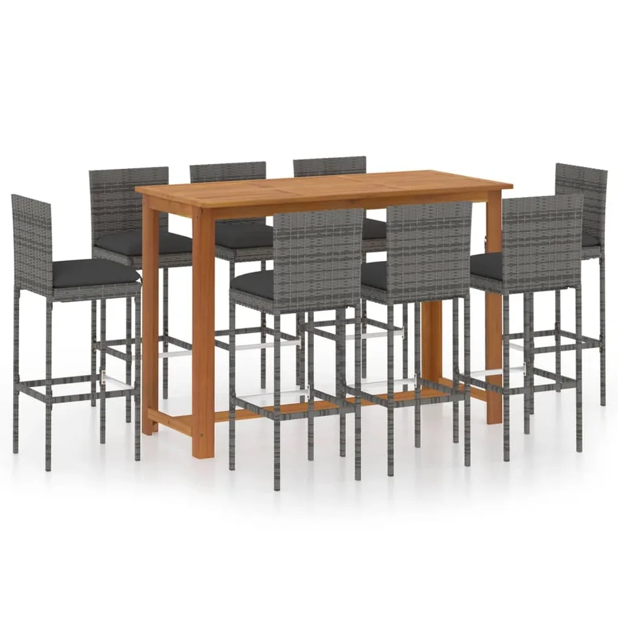 Ensemble de bar de jardin avec coussins 9 pcs Gris - 2