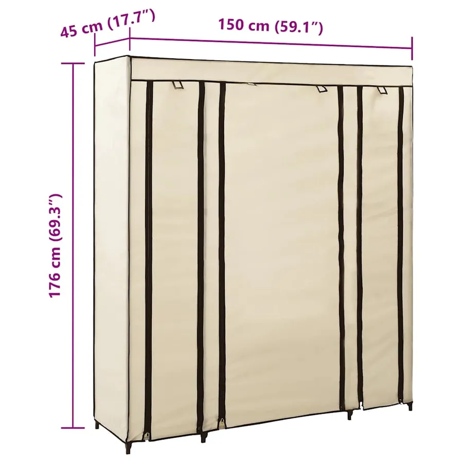 Armoire avec compartiments et tiges Crème 150x45x176 cm Tissu - 6