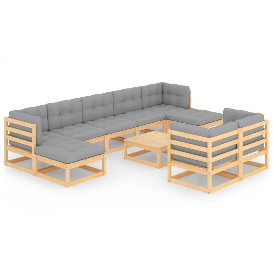 Salon de jardin 10 pcs avec coussins Bois de pin massif - 2