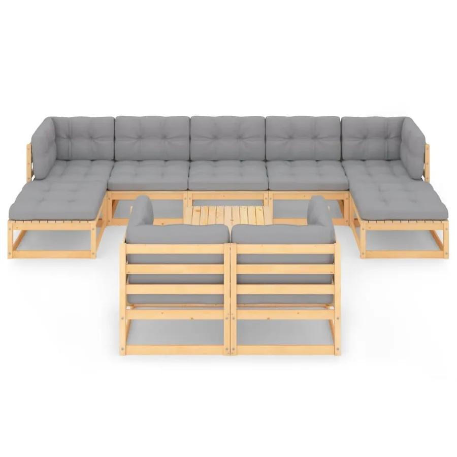 Salon de jardin 10 pcs avec coussins Bois de pin massif - 3
