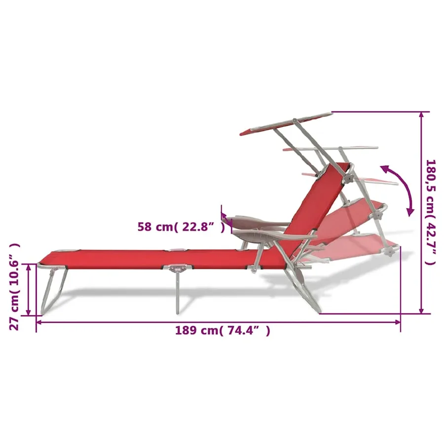 Chaise longue avec auvent Acier Gris - 39
