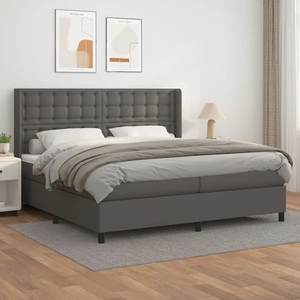 Sommier à lattes de lit avec matelas Gris 200x200 cm Similicuir
