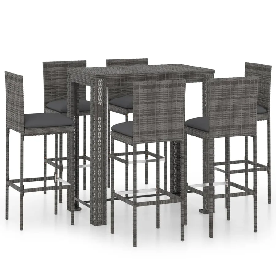 Ensemble de bar d'extérieur 7 pcs coussins Résine tressée Gris - 2