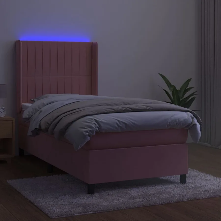 Sommier à lattes de lit matelas et LED Rose 80x200 cm Velours - 3