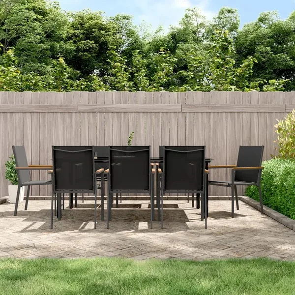 Ensemble à manger de jardin 9 pcs noir textilène et acier