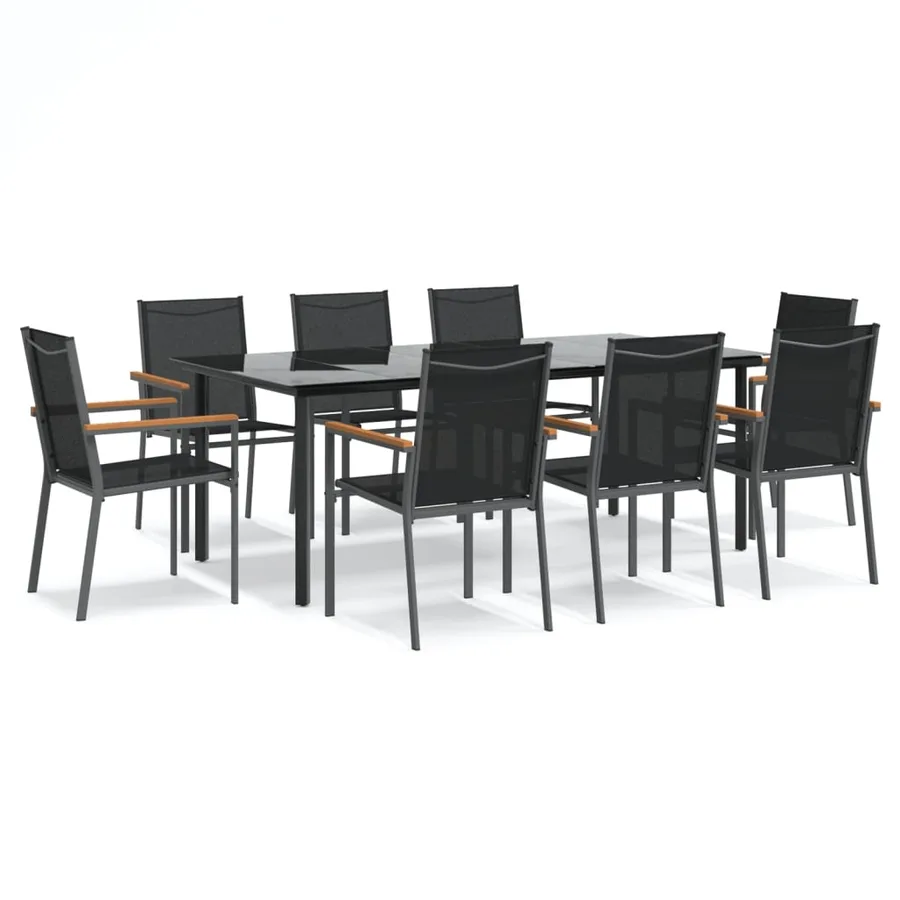 Ensemble à manger de jardin 9 pcs noir textilène et acier - 2