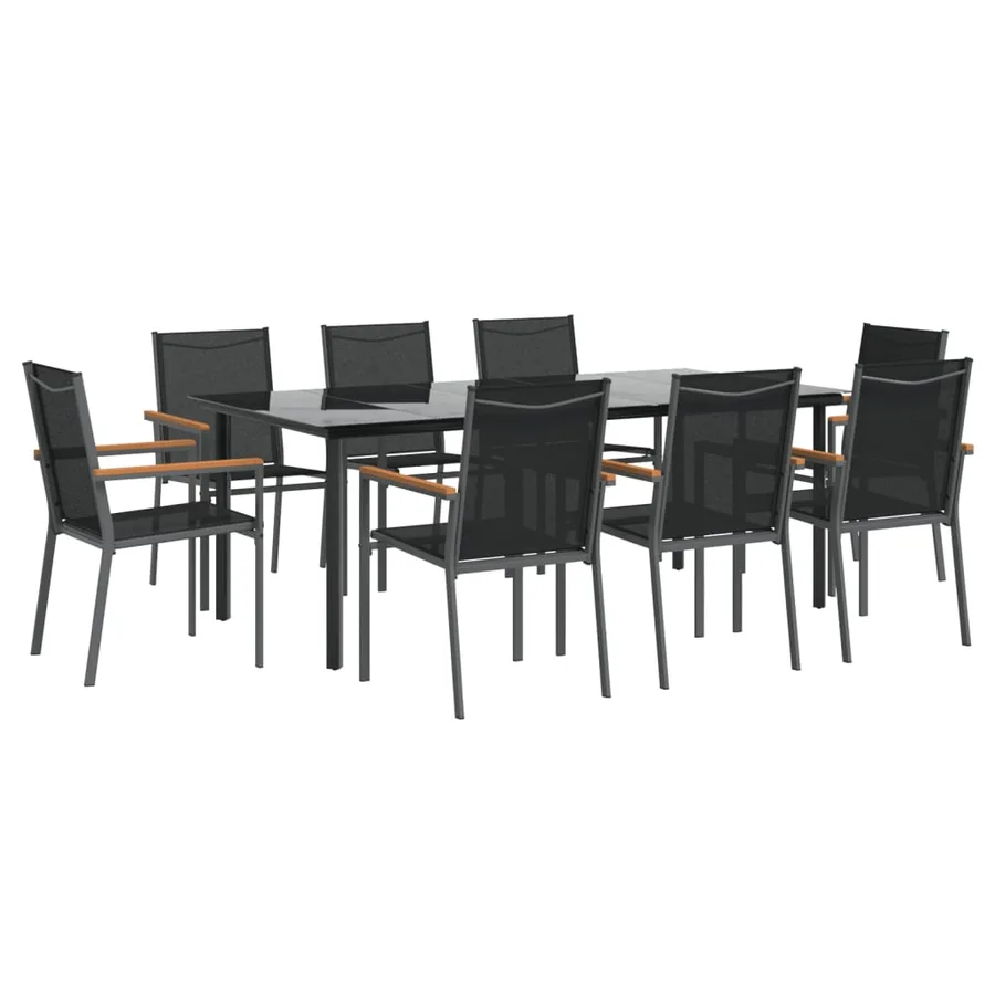 Ensemble à manger de jardin 9 pcs noir textilène et acier - 3