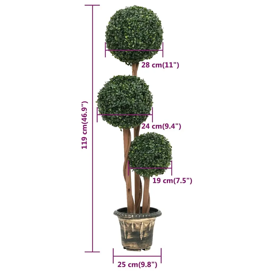 Plante de buis artificiel avec pot Forme de boule Vert 119 cm - 5