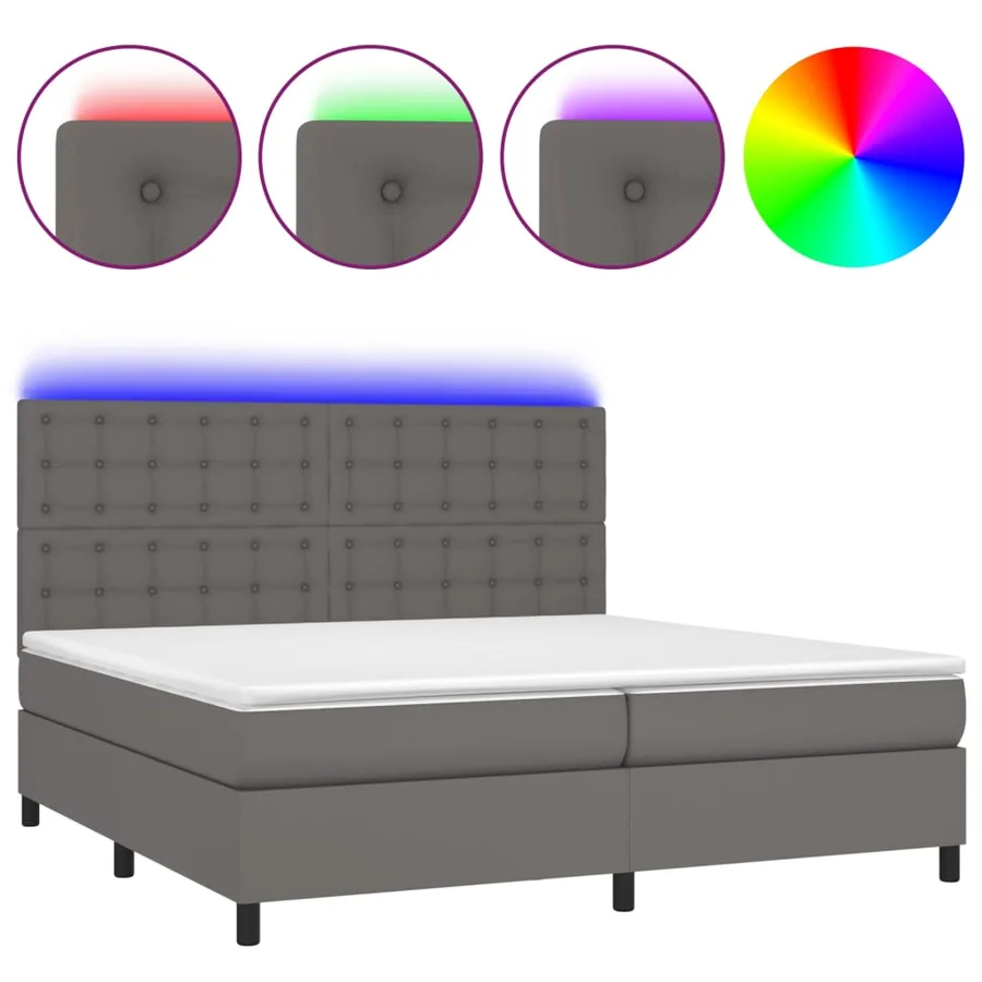 Sommier à lattes de lit avec matelas et LED Gris 200x200 cm - 2