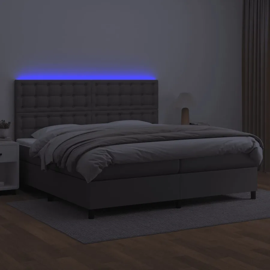 Sommier à lattes de lit avec matelas et LED Gris 200x200 cm - 4