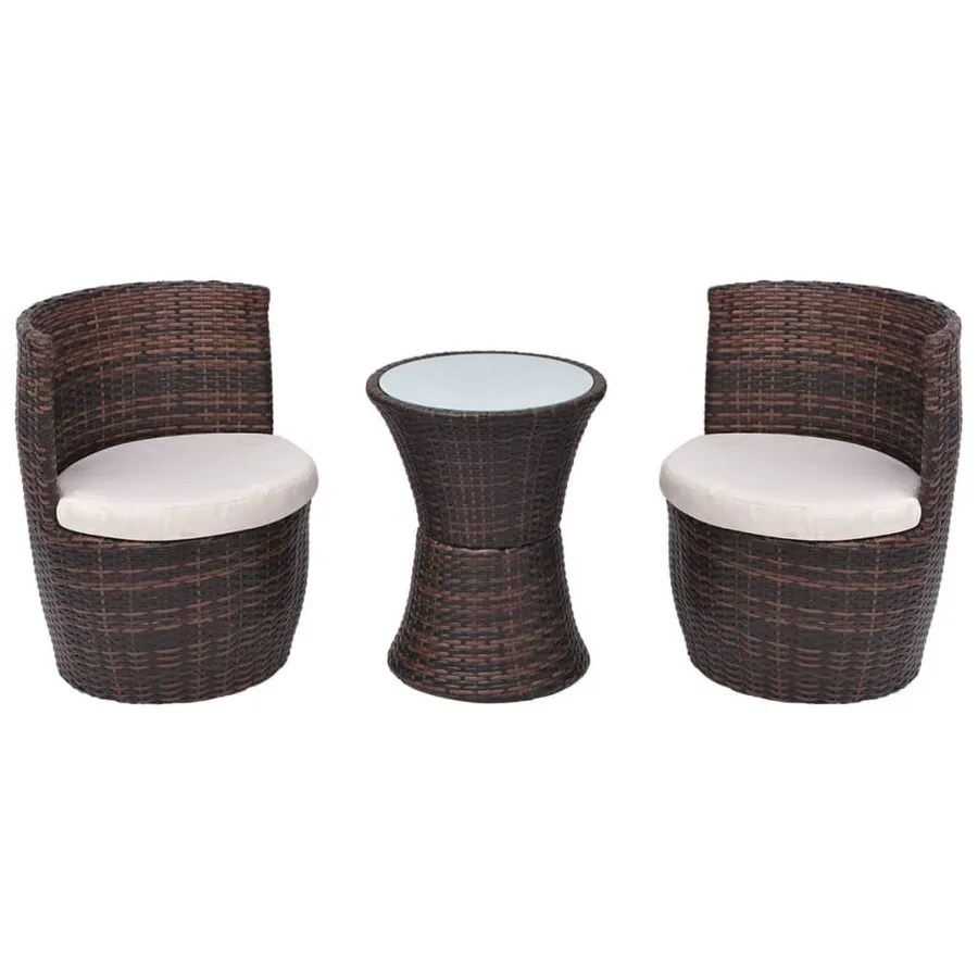 Mobilier de bistro 3 pcs avec coussins Résine tressée Marron - 2