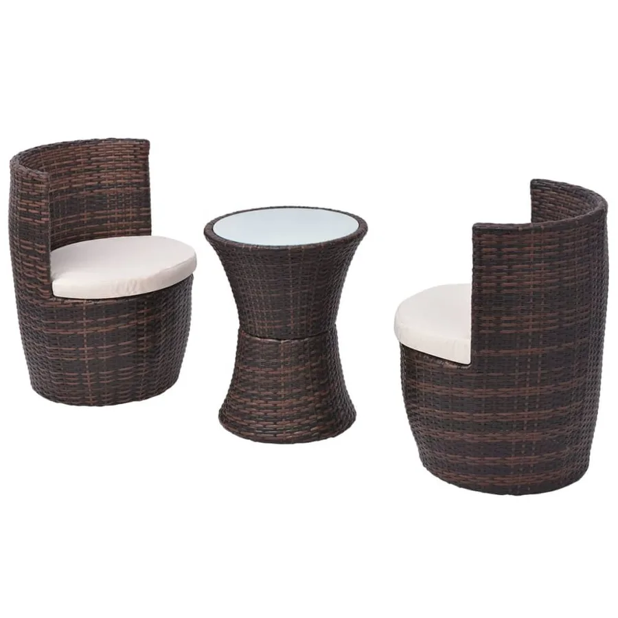 Mobilier de bistro 3 pcs avec coussins Résine tressée Marron - 3