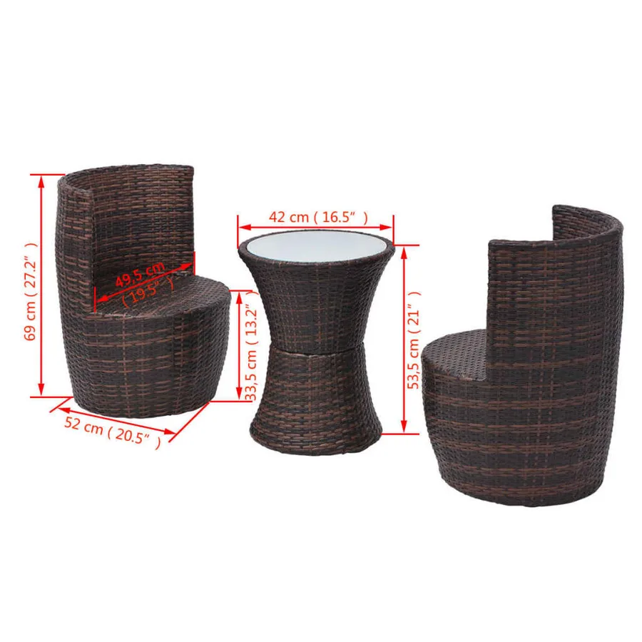 Mobilier de bistro 3 pcs avec coussins Résine tressée Marron - 8