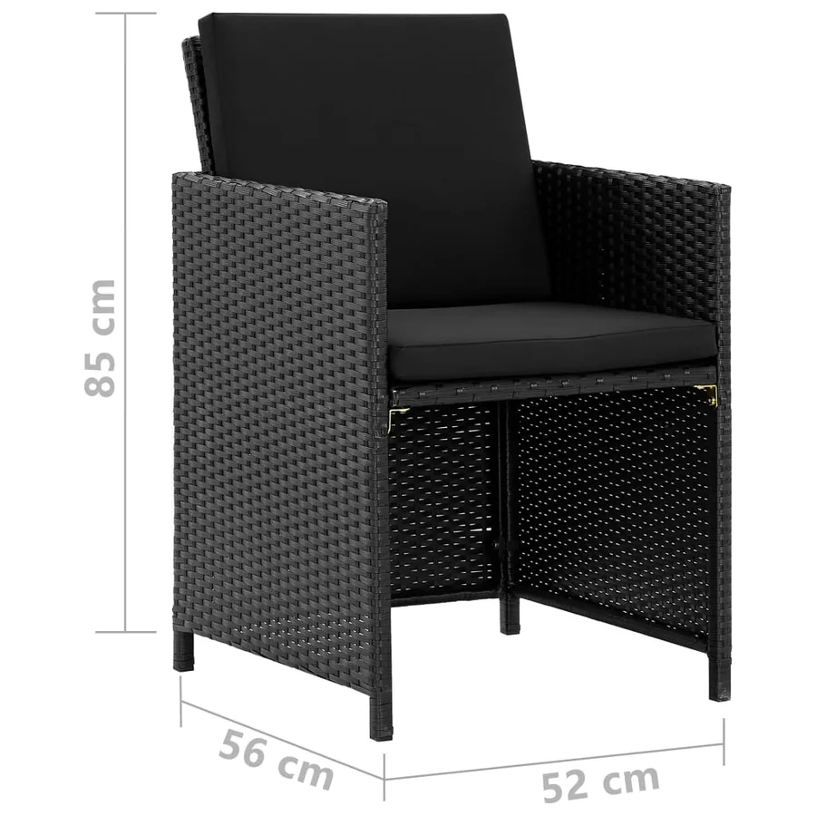 Ensemble à manger d'extérieur 11 pcs coussins poly rotin noir - 6
