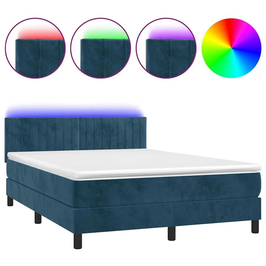 Sommier à lattes de lit avec matelas LED Bleu foncé 140x200 cm - 2