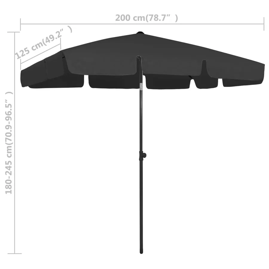 Parasol de plage noir 200x125 cm - 8