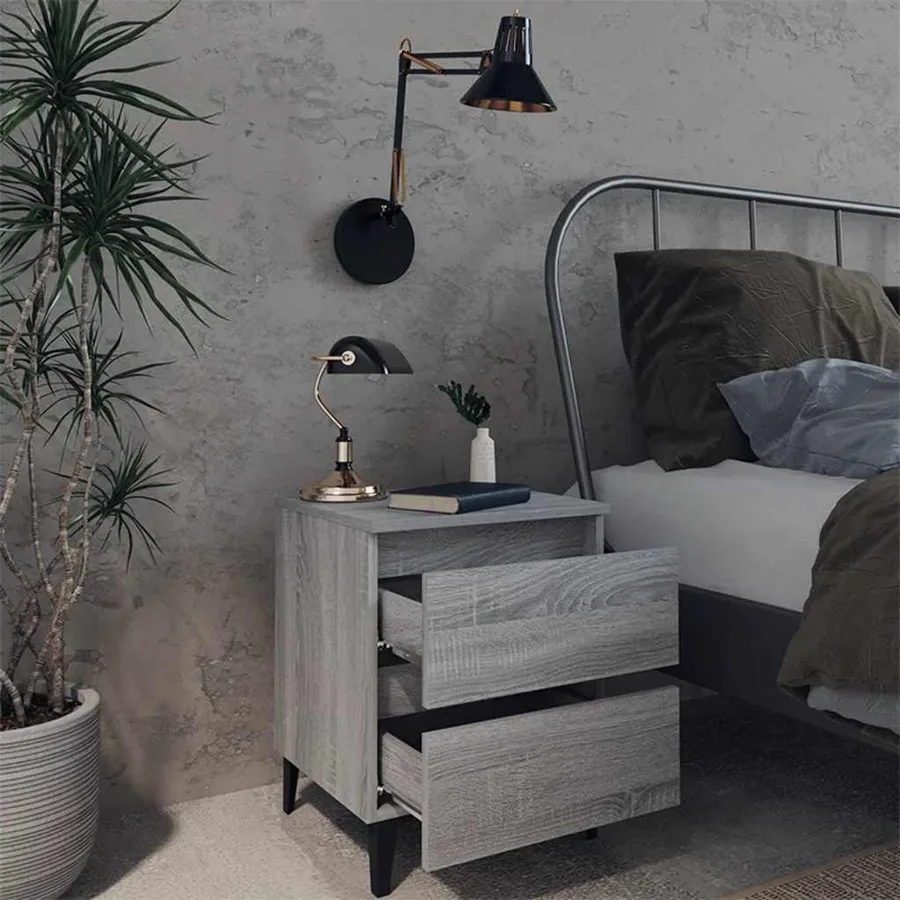 Tables de chevet pieds en métal 2 pcs Sonoma gris 40x35x50 cm - 8